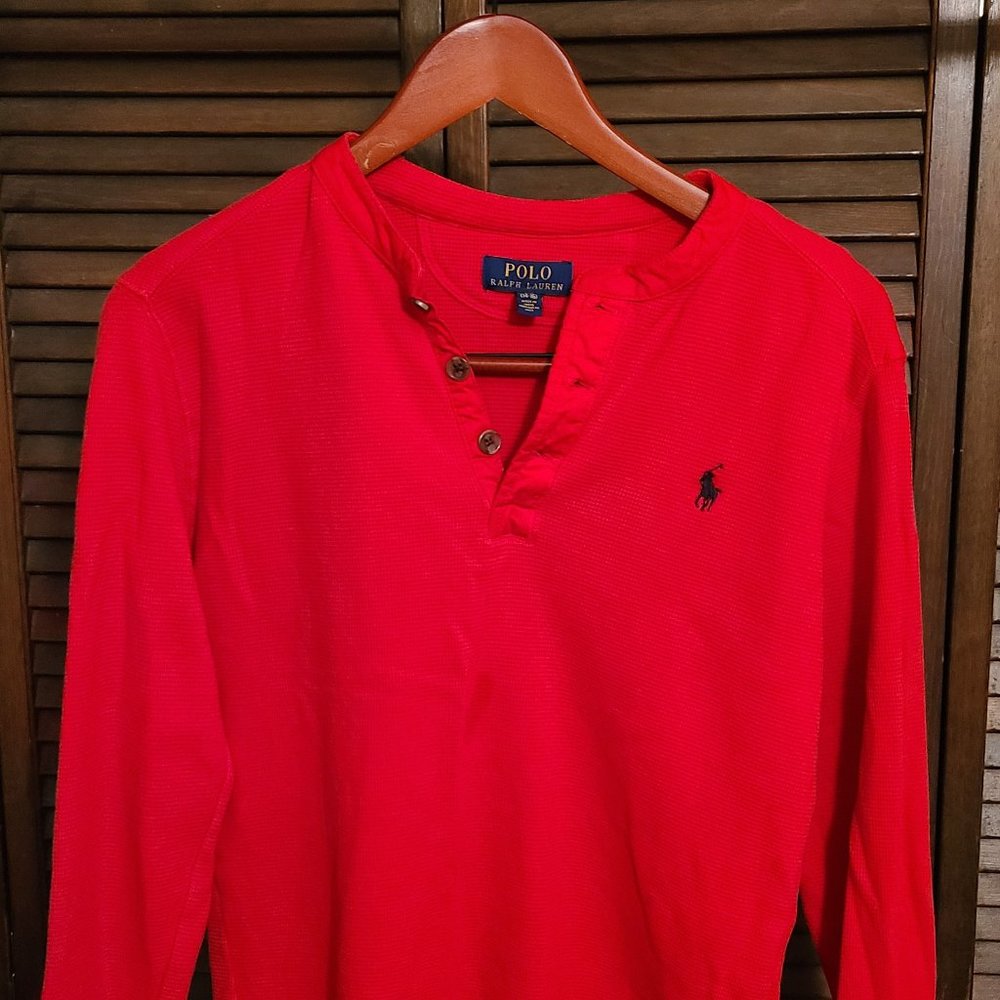 Boys: Polo V-Neck Pull-Over Sweater L 14/16 - Red